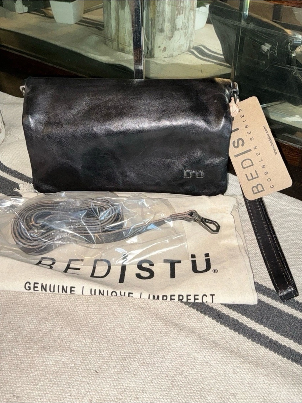 NWT Bed Stu Leather Cadence Wallet Wristlet Crossbody Bag Black Rustic MSRP $179